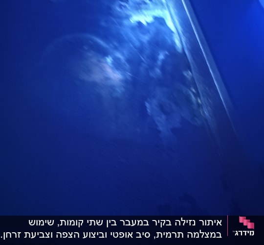 רטיבות על קיר עם תאורה כחולה